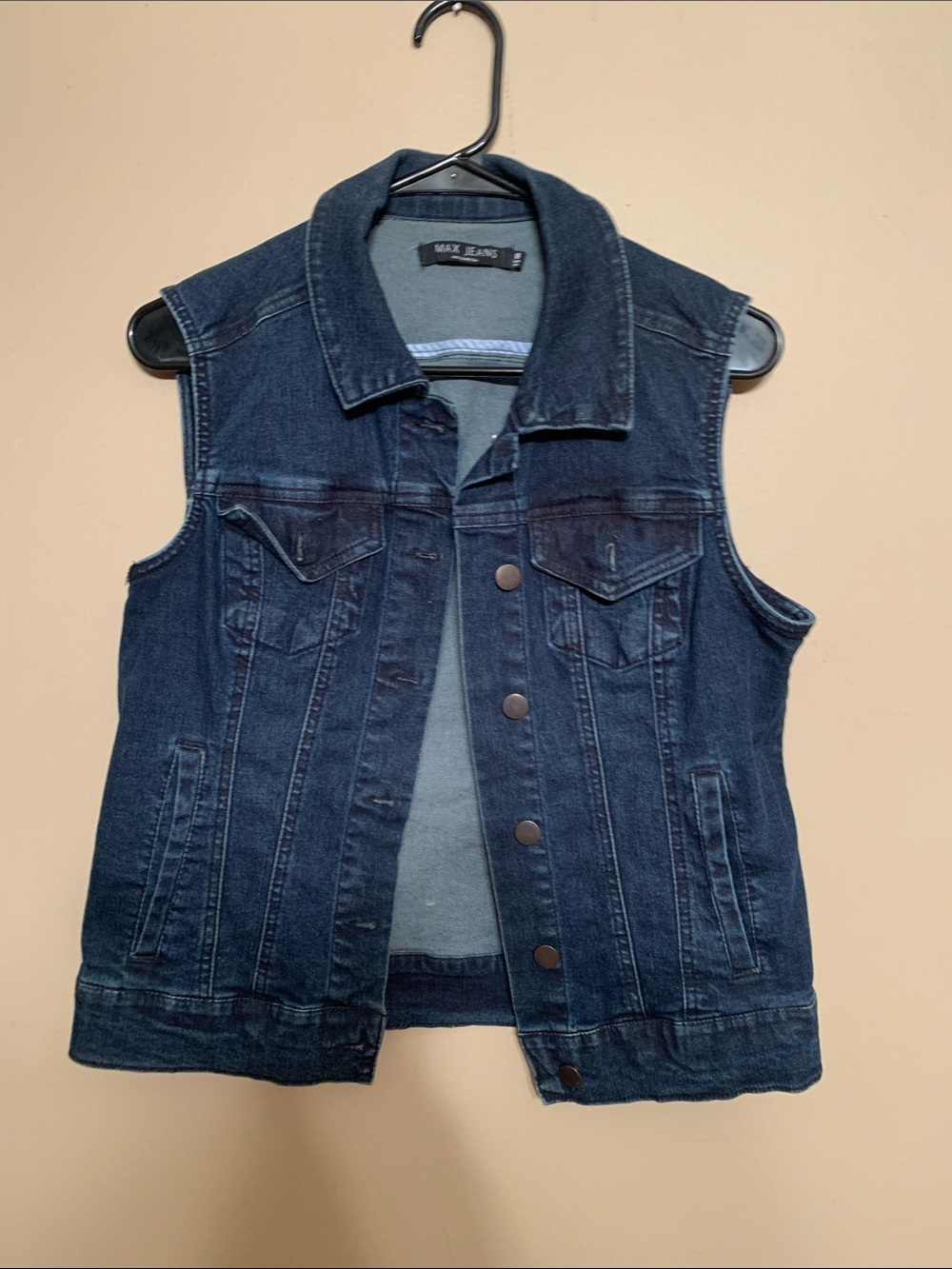 Max Jeans  Blue Denim Vest with Collared Neck Dark Wash jean vest